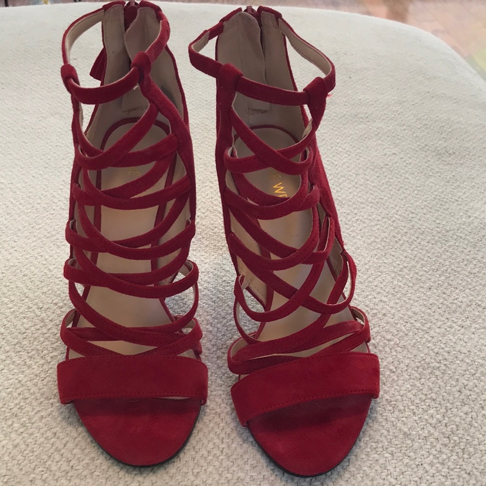 Nine West Red Suede Heels. Zipper back. Size 6.5M. LIKE NEW